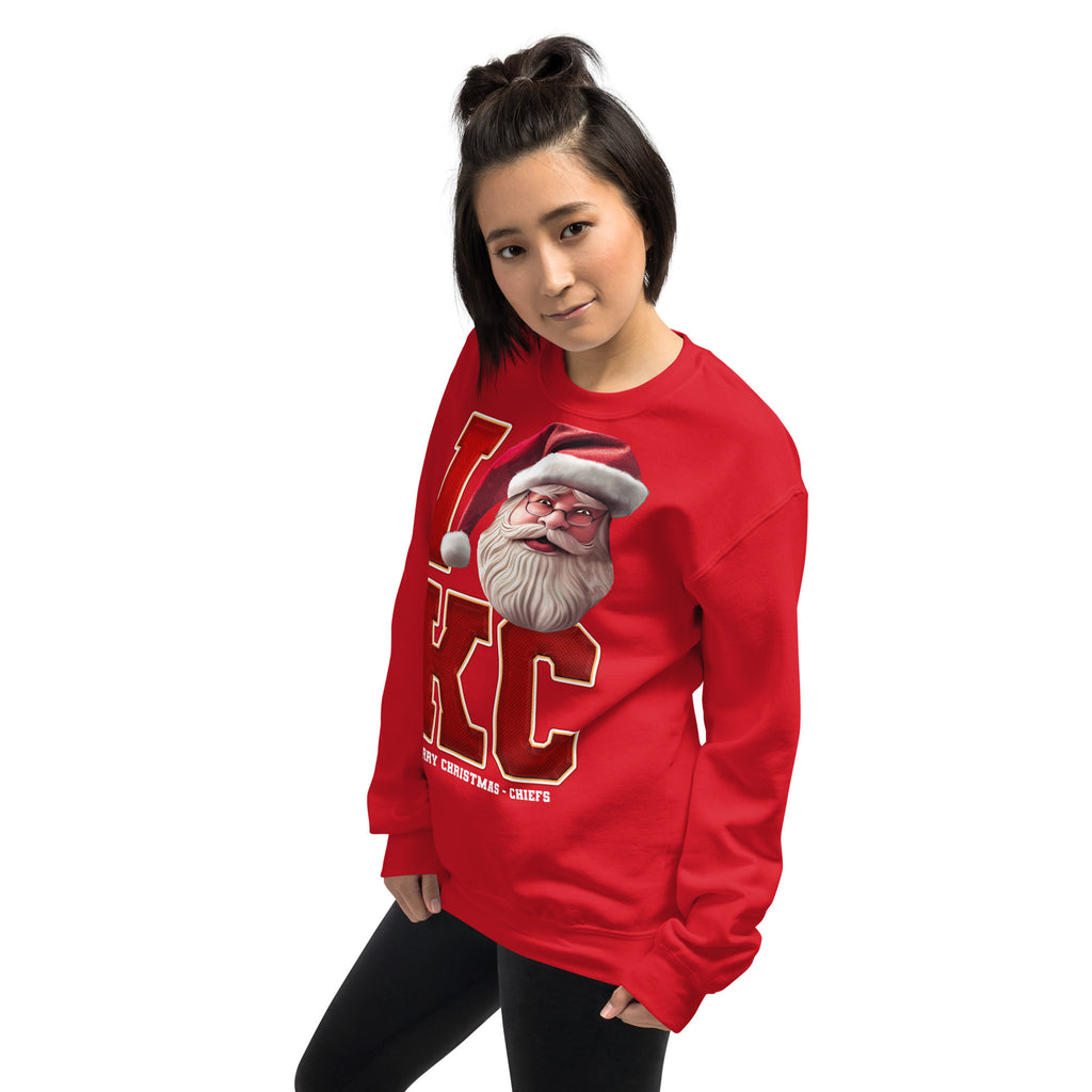 Back/detail view of I KC Santa — Kansas City Football Crewneck Sweatshirt graphic sweatshirt
