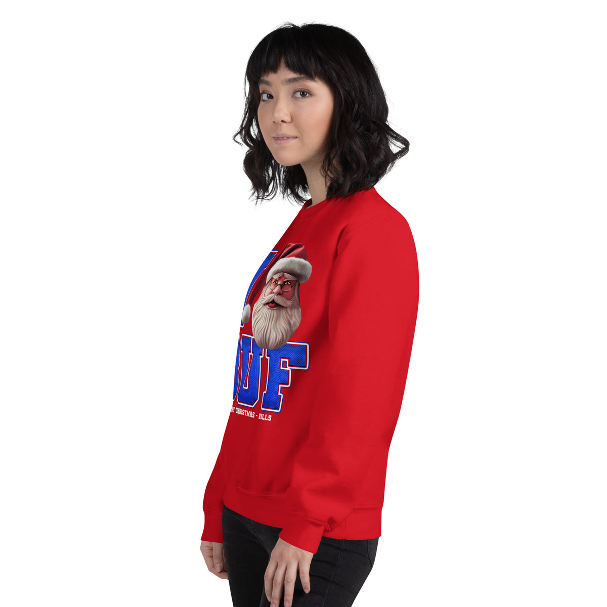 Back/detail view of I BUF Santa — Buffalo Football Crewneck Sweatshirt graphic sweatshirt