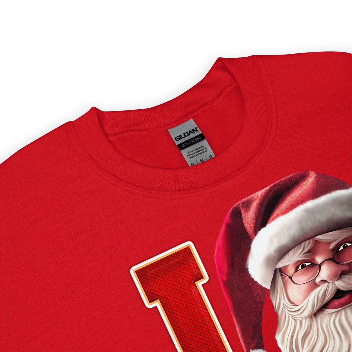 Back/detail view of I KC Santa — Kansas City Football Crewneck Sweatshirt graphic sweatshirt