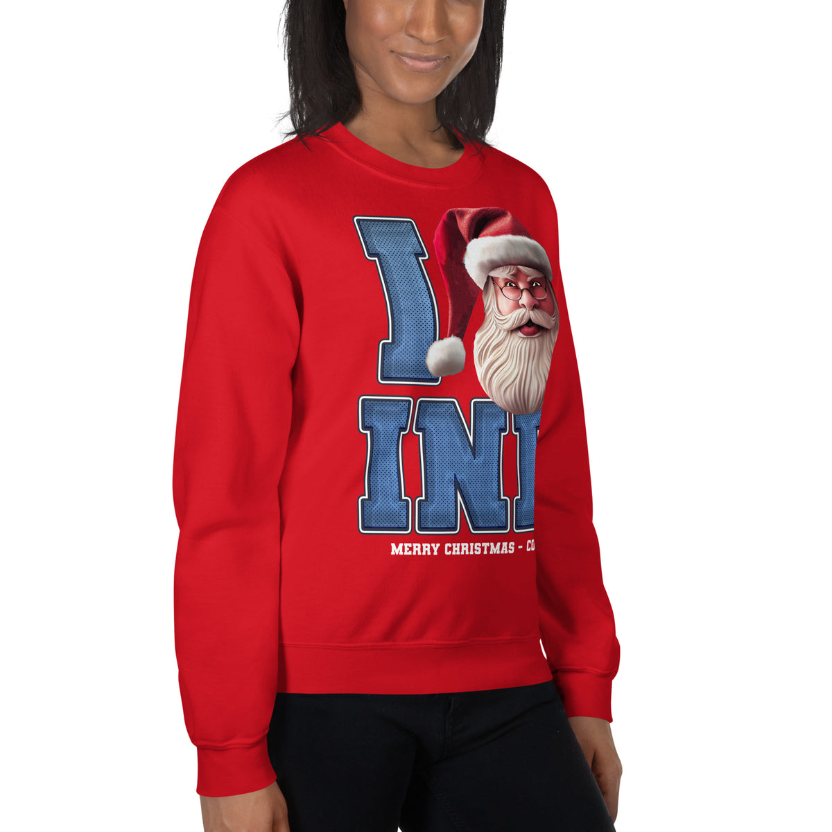 Back/detail view of I IND Santa — Indianapolis Football Crewneck Sweatshirt graphic sweatshirt