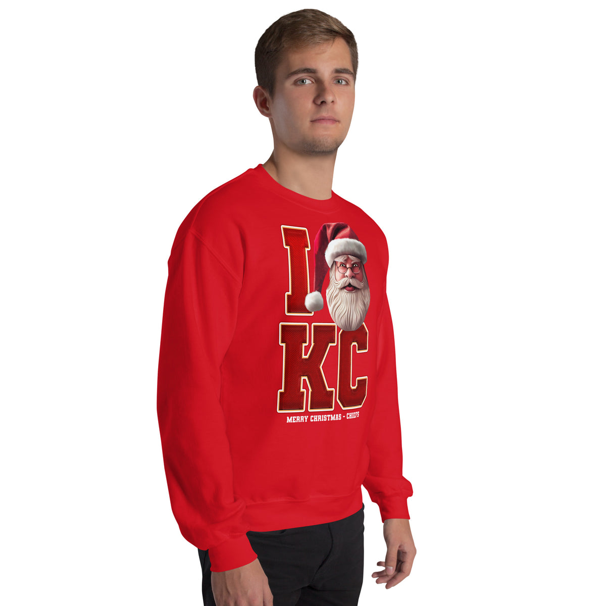 Back/detail view of I KC Santa — Kansas City Football Crewneck Sweatshirt graphic sweatshirt