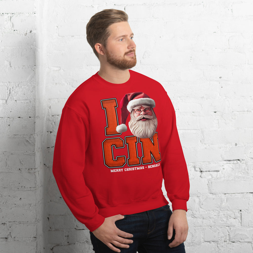 Back/detail view of I CIN Santa — Cincinnati Football Crewneck Sweatshirt graphic sweatshirt