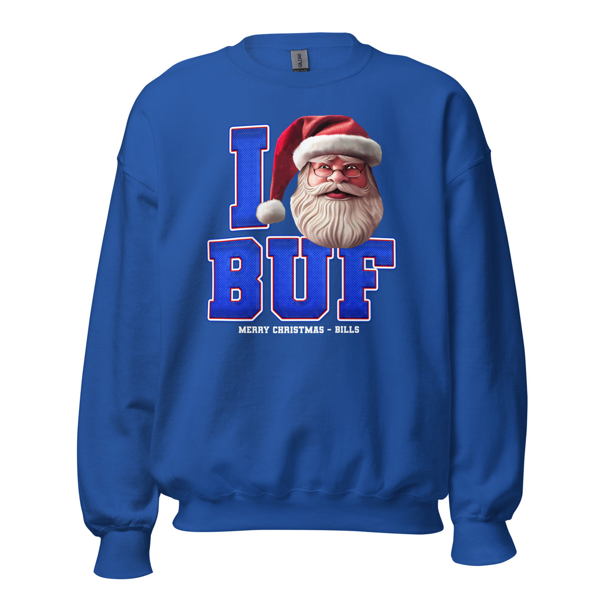Back/detail view of I BUF Santa — Buffalo Football Crewneck Sweatshirt graphic sweatshirt