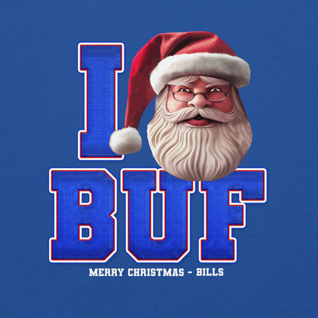 Back/detail view of I BUF Santa — Buffalo Football Crewneck Sweatshirt graphic sweatshirt