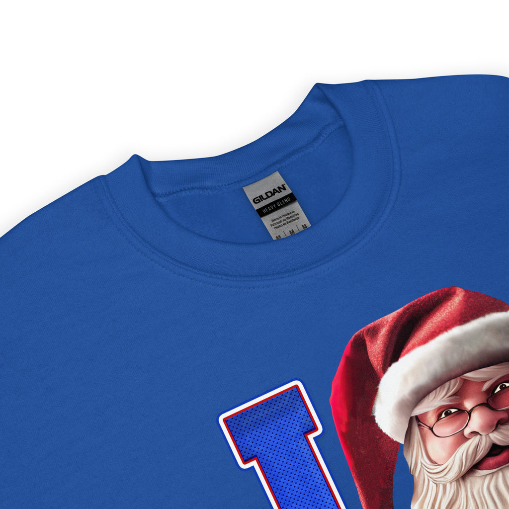 Back/detail view of I BUF Santa — Buffalo Football Crewneck Sweatshirt graphic sweatshirt