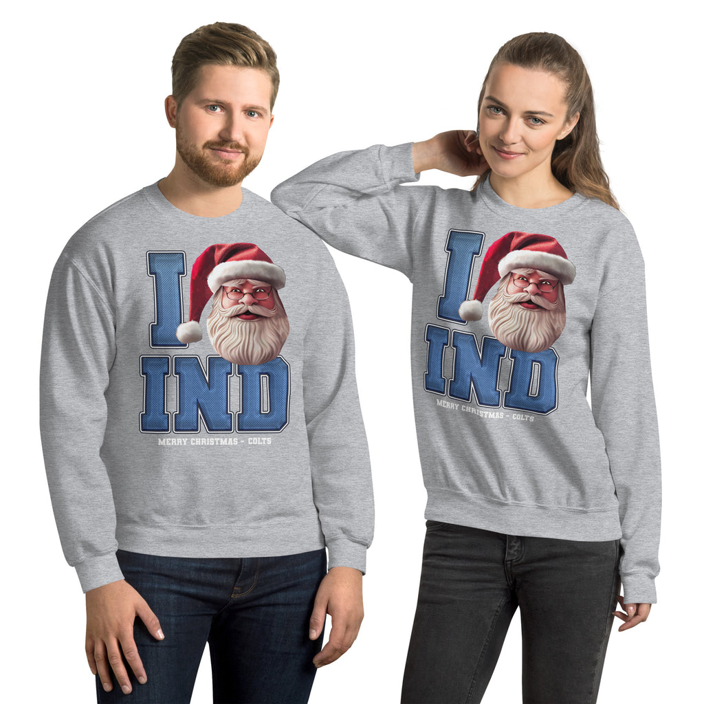 Back/detail view of I IND Santa — Indianapolis Football Crewneck Sweatshirt graphic sweatshirt