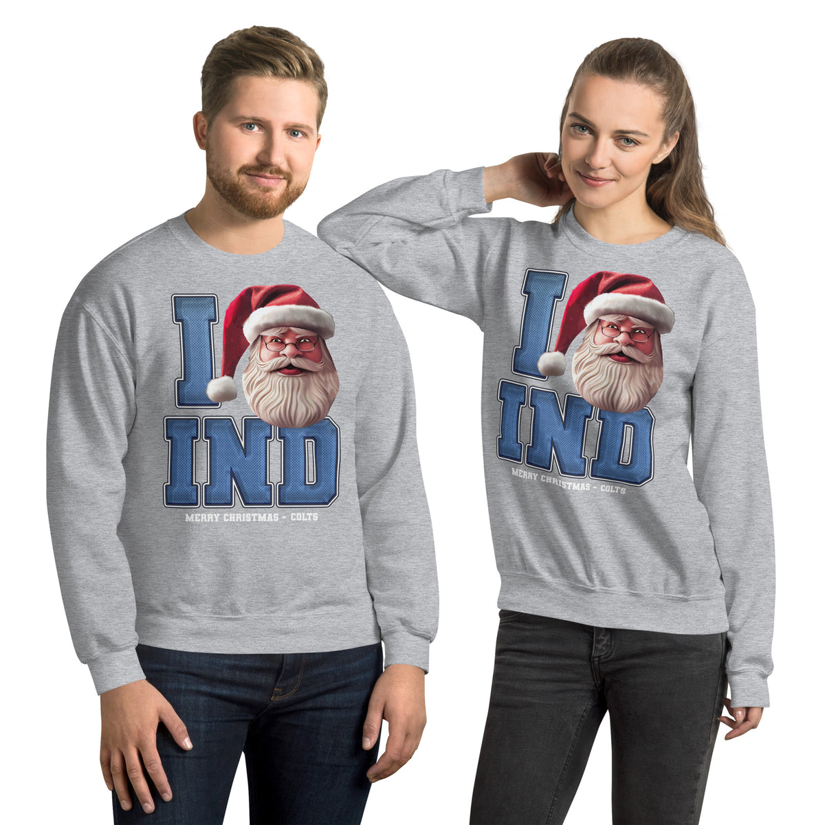 Back/detail view of I IND Santa — Indianapolis Football Crewneck Sweatshirt graphic sweatshirt