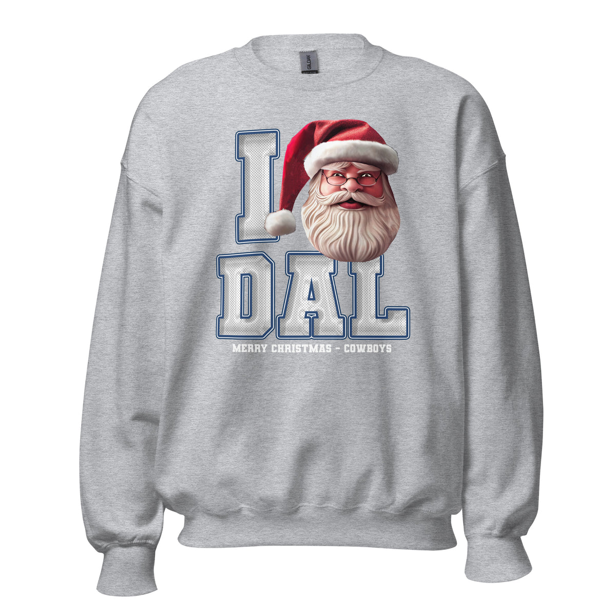 Front/product view of I DAL Santa — Dallas Football Crewneck Sweatshirt graphic sweatshirt