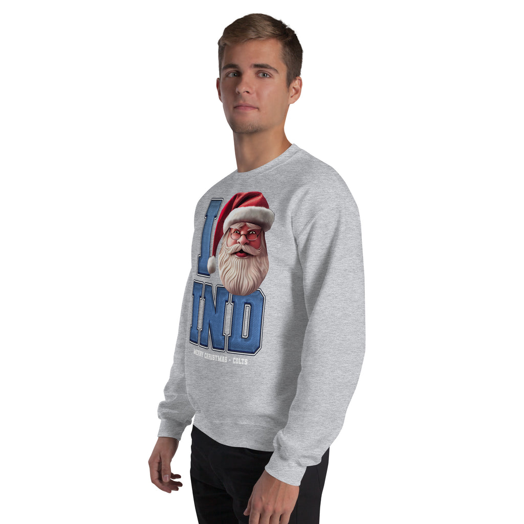 Back/detail view of I IND Santa — Indianapolis Football Crewneck Sweatshirt graphic sweatshirt
