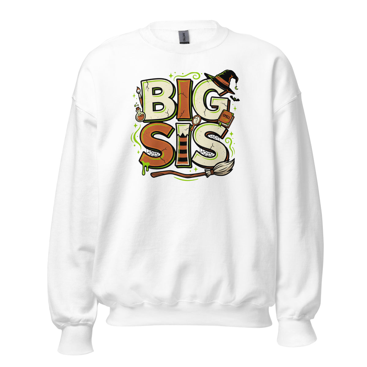 BIG SIS Halloween monster name Unisex Sweatshirt in Black with spooky front lettering and blank back