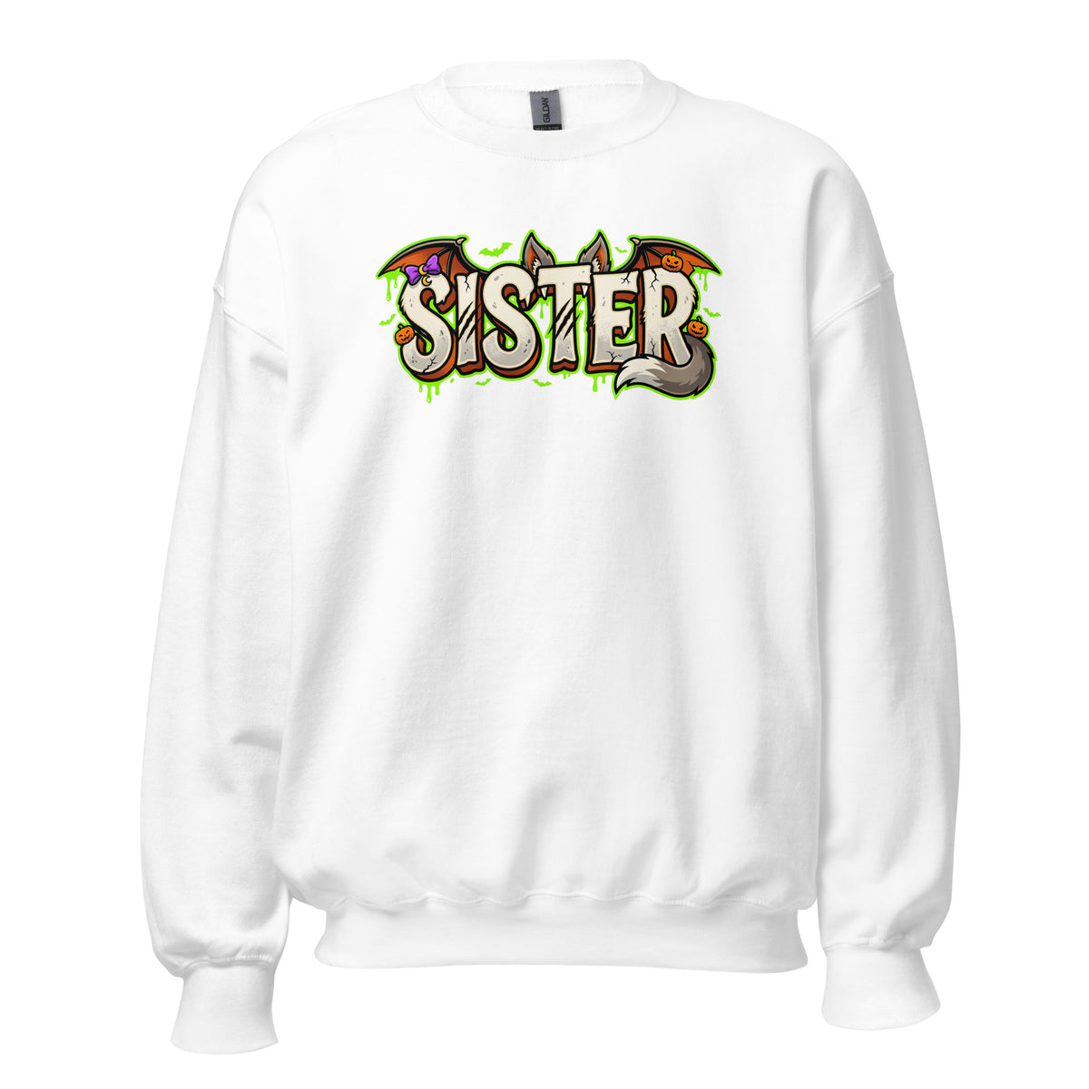 SISTER Halloween monster name Unisex Sweatshirt in Black with spooky front lettering and blank back