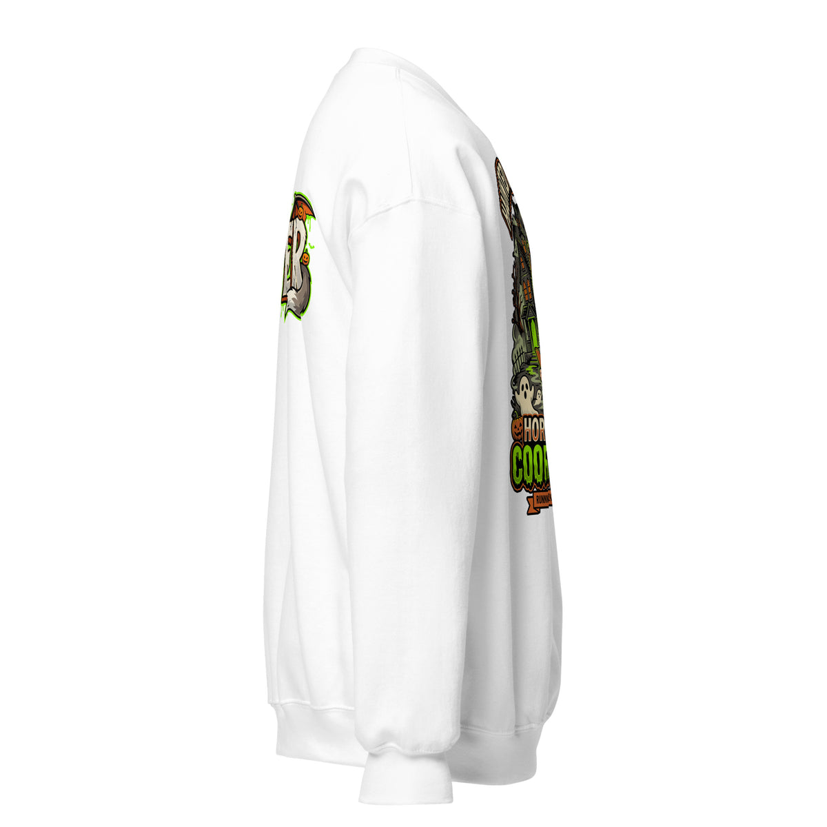 Haunted House Staff Sister “Horror Show Coordinator” Sweatshirt with Horror Show Coordinator front design and matching SISTER back graphic for Halloween family outfits