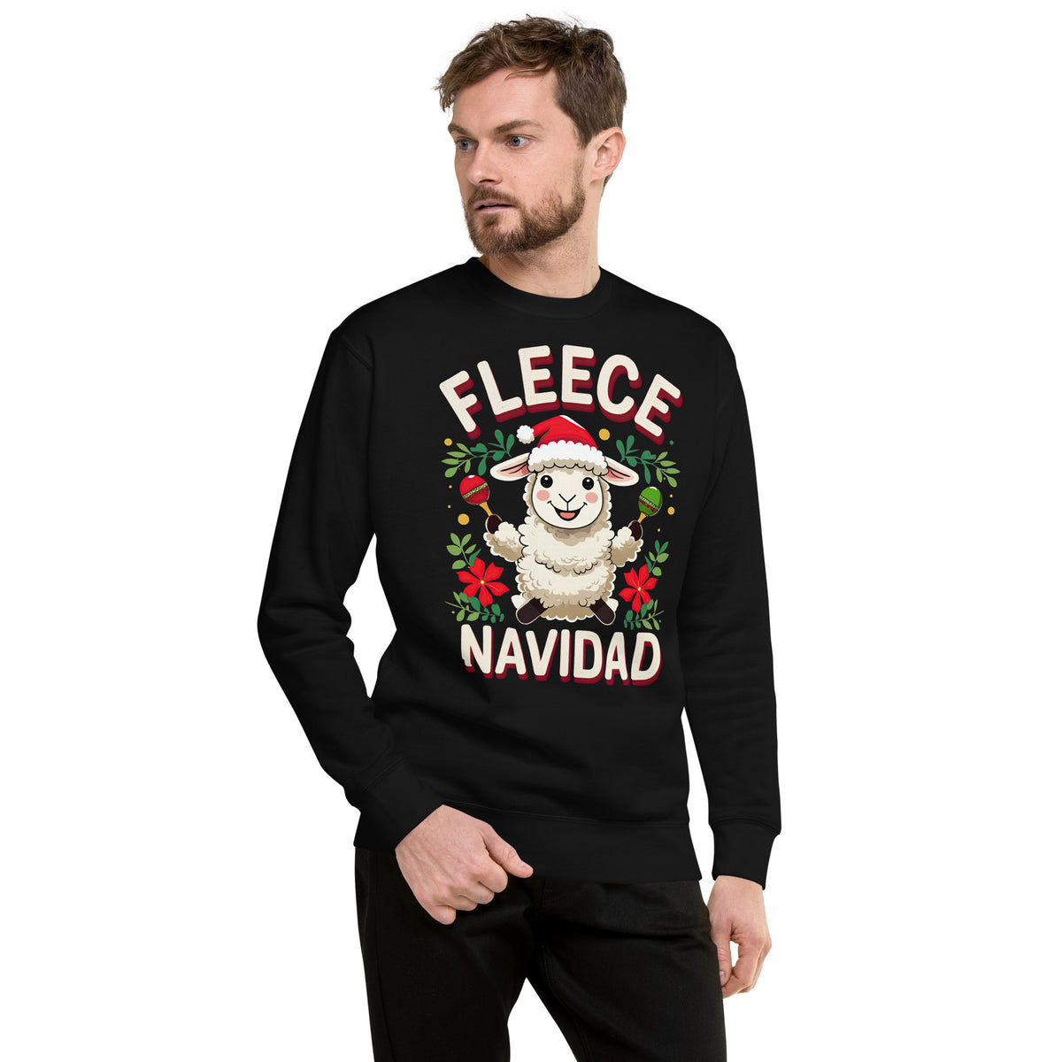 Back/detail view of Fleece Navidad – Unisex Premium Sweatshirt graphic sweatshirt