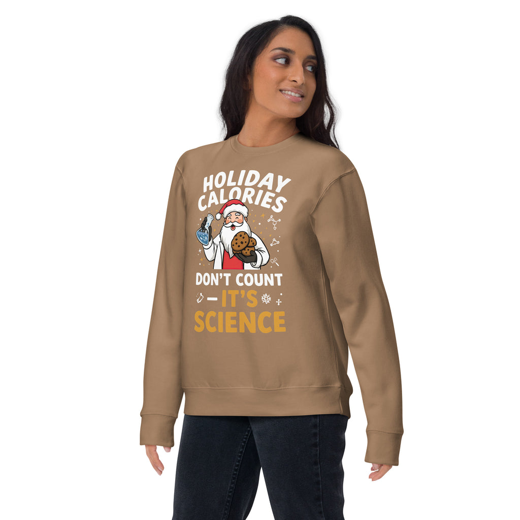 Back/detail view of Holiday Calories Don’t Count – It’s Science! Unisex Premium Sweatshirt graphic sweatshirt
