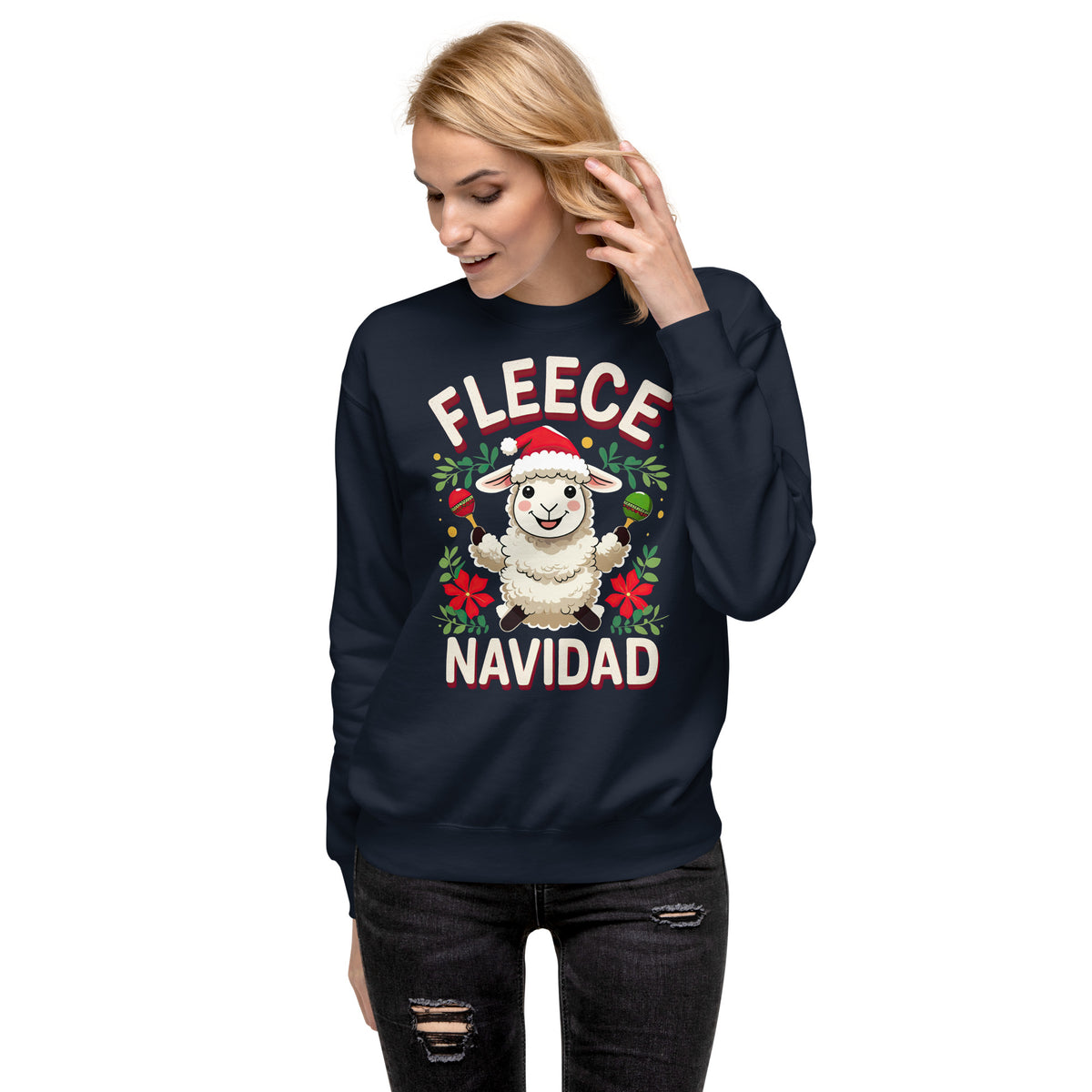 Back/detail view of Fleece Navidad – Unisex Premium Sweatshirt graphic sweatshirt