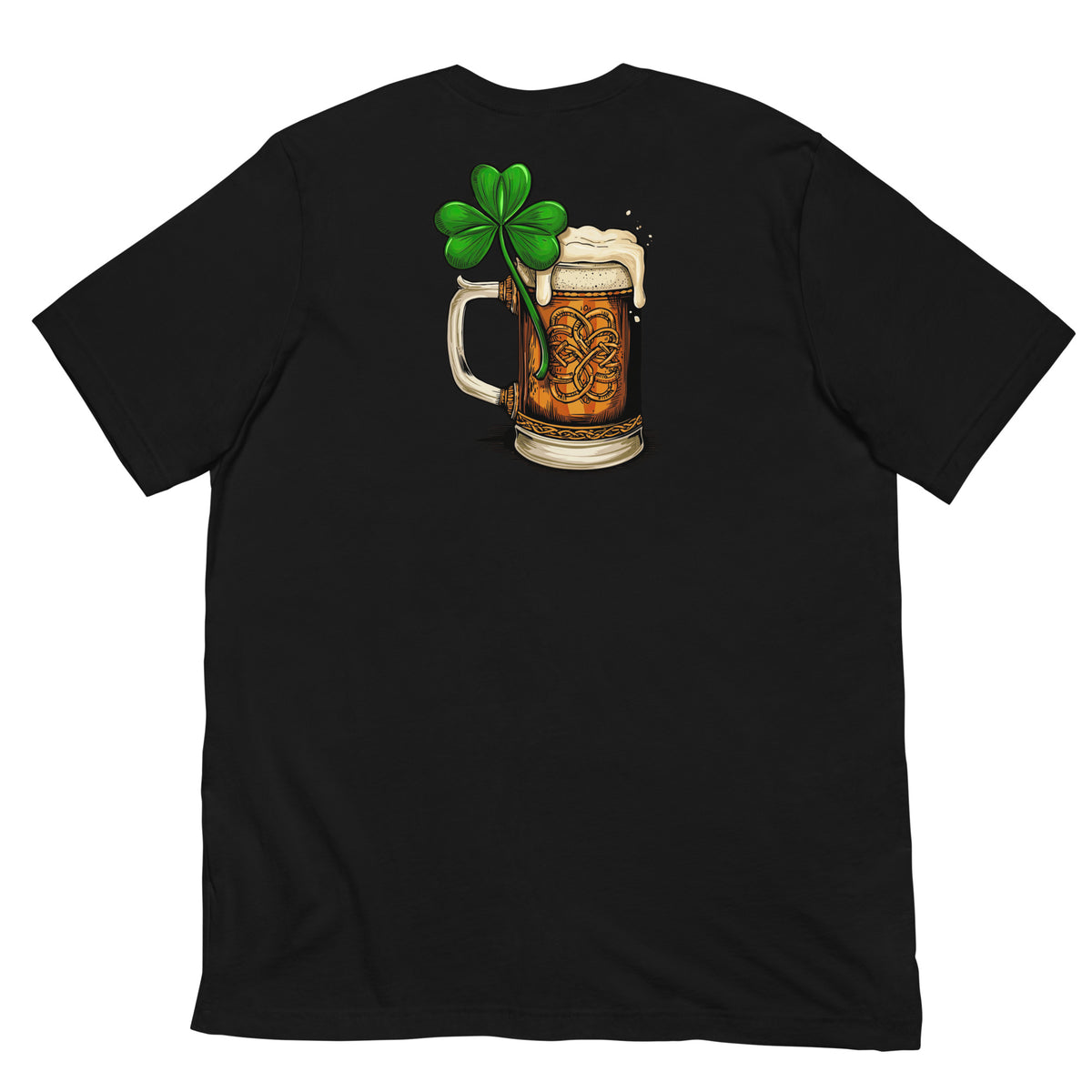 Back/detail view of HERE FOR THE BEER 🍀 Front + Back St. Paddy’s Tee Unisex t-shirt graphic T-shirt