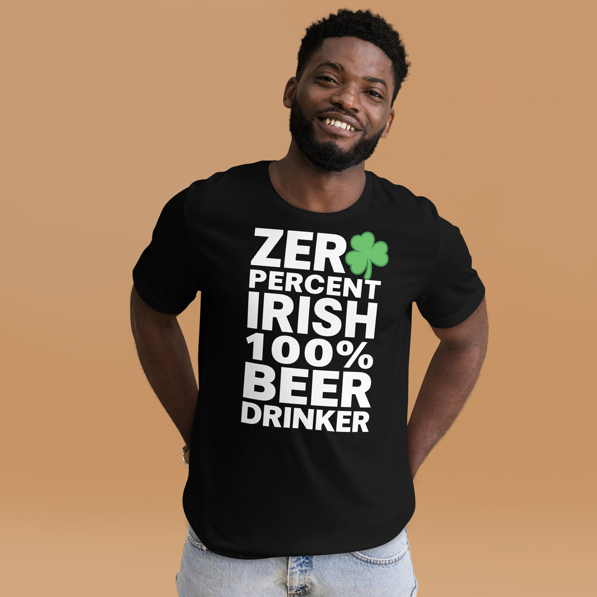 Back/detail view of Zero Percent Irish 100% Beer Drinker St. Patrick’s Day Unisex Tee graphic T-shirt