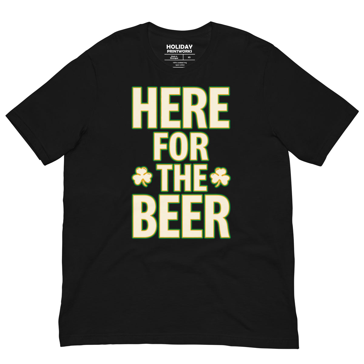 Back/detail view of HERE FOR THE BEER 🍀 Front + Back St. Paddy’s Tee Unisex t-shirt graphic T-shirt