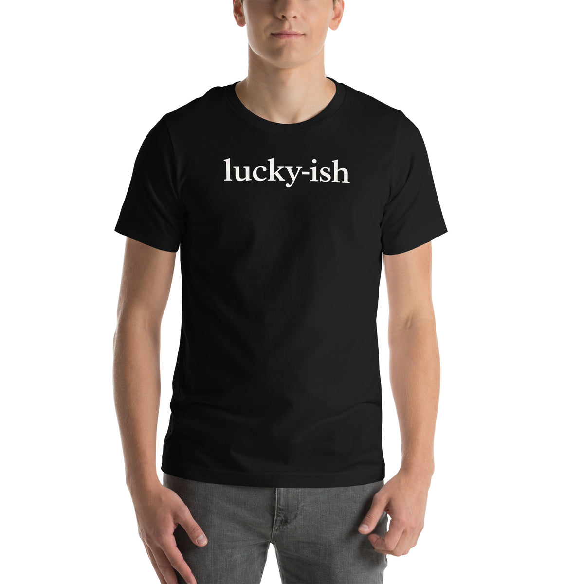 Back/detail view of Lucky-ish St. Patrick’s Day Unisex Tee graphic T-shirt
