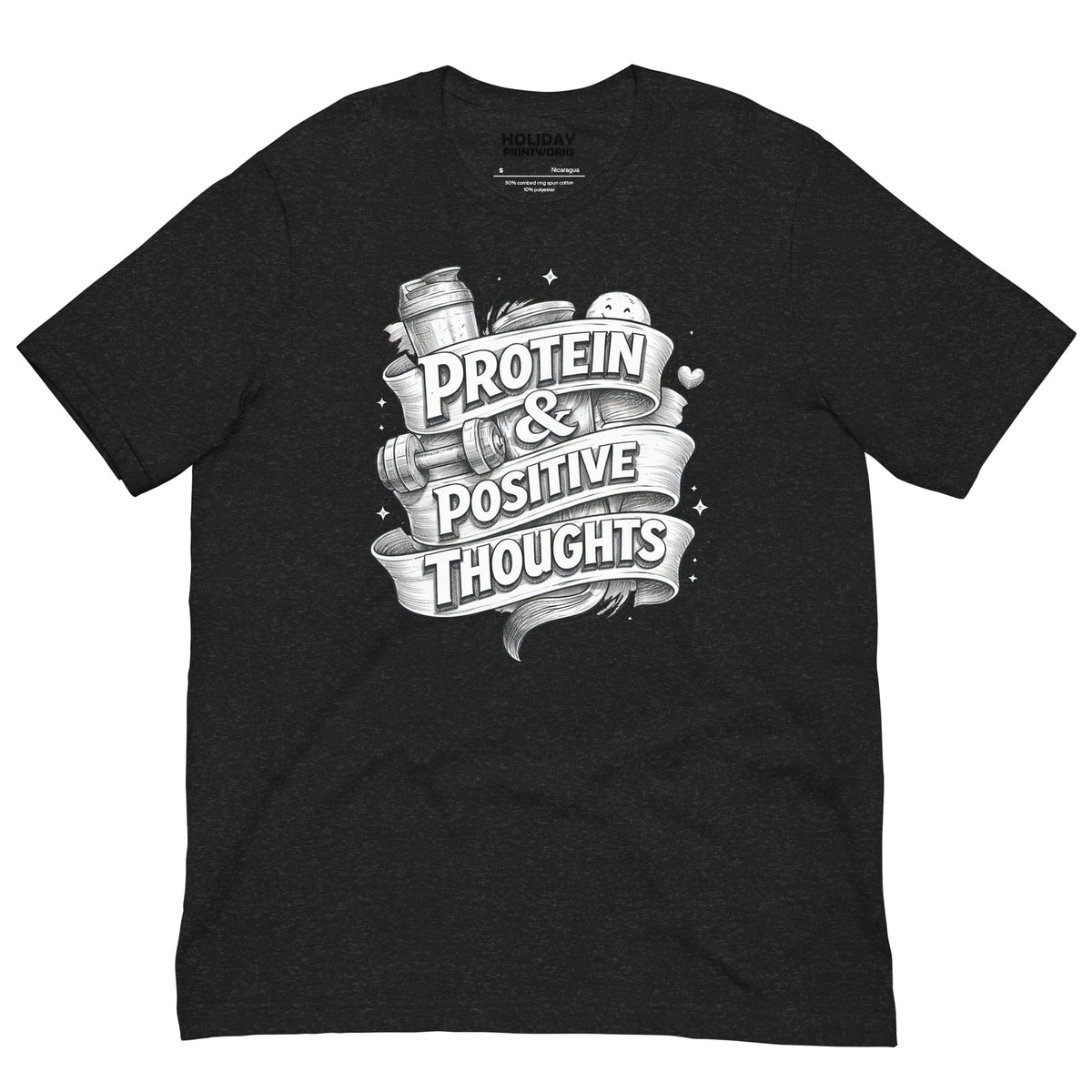 Back/detail view of Protein & Positive Thoughts – Unisex Staple T-Shirt (Fitness graphic T-shirt