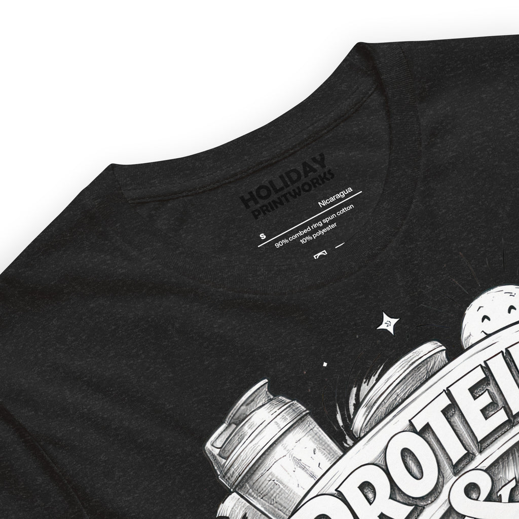 Back/detail view of Protein & Positive Thoughts – Unisex Staple T-Shirt (Fitness graphic T-shirt