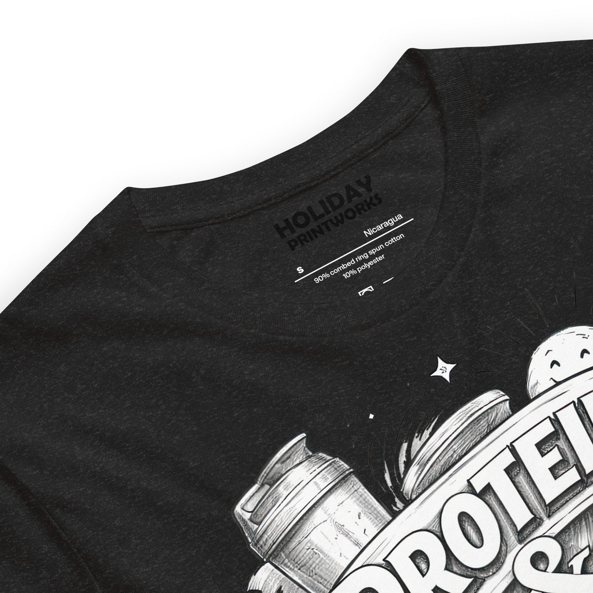 Back/detail view of Protein & Positive Thoughts – Unisex Staple T-Shirt (Fitness graphic T-shirt