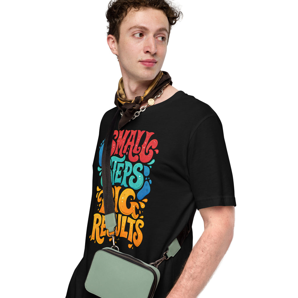 Back/detail view of Small Steps Big Results – Unisex Staple T-Shirt (Motivation Quote) graphic T-shirt