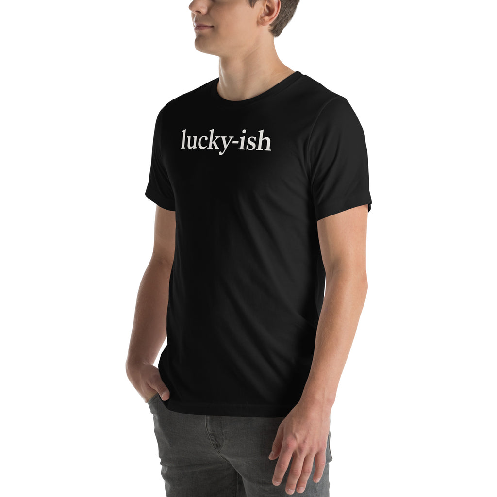 Back/detail view of Lucky-ish St. Patrick’s Day Unisex Tee graphic T-shirt