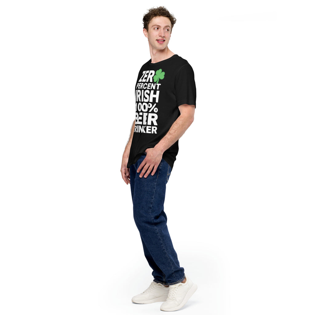 Back/detail view of Zero Percent Irish 100% Beer Drinker St. Patrick’s Day Unisex Tee graphic T-shirt