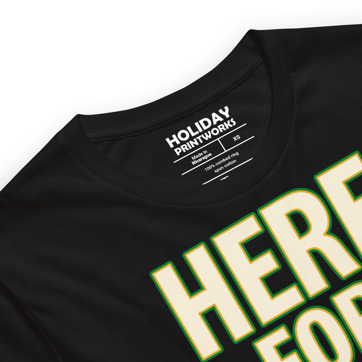 Back/detail view of HERE FOR THE BEER 🍀 Front + Back St. Paddy’s Tee Unisex t-shirt graphic T-shirt