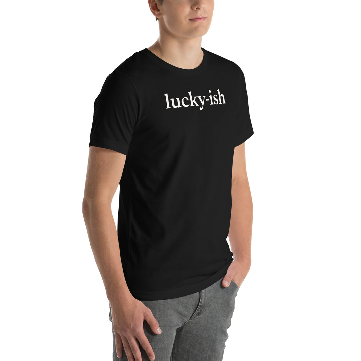Back/detail view of Lucky-ish St. Patrick’s Day Unisex Tee graphic T-shirt