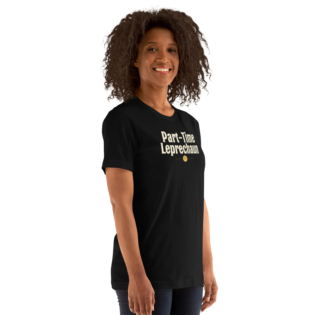 Back/detail view of Part-Time Leprechaun St. Patrick’s Day Unisex Tee graphic T-shirt