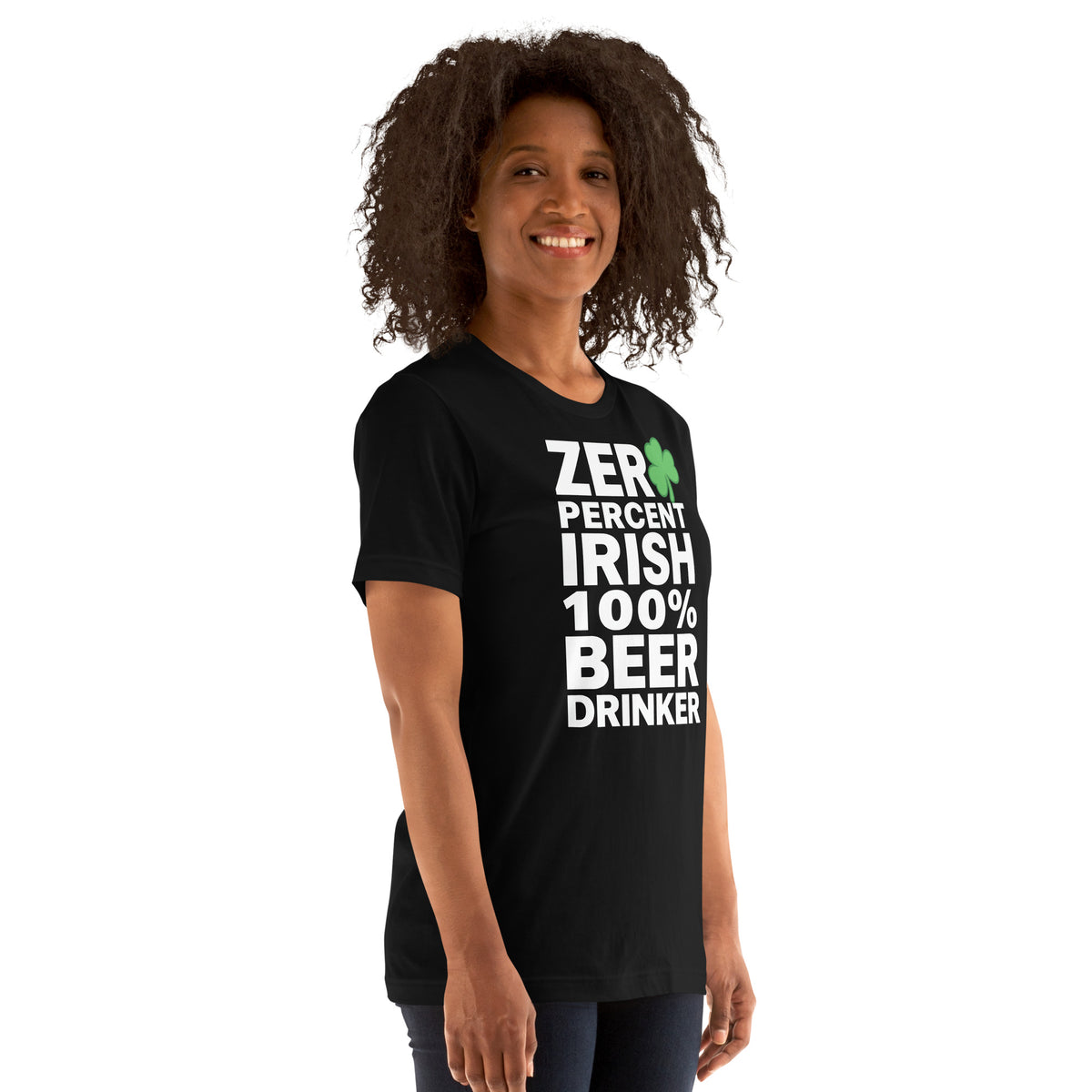 Back/detail view of Zero Percent Irish 100% Beer Drinker St. Patrick’s Day Unisex Tee graphic T-shirt