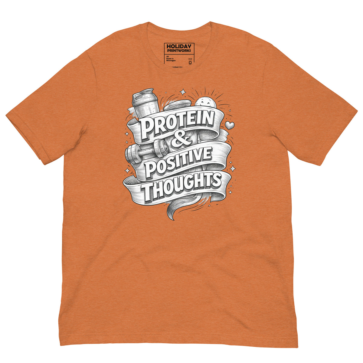 Back/detail view of Protein & Positive Thoughts – Unisex Staple T-Shirt (Fitness graphic T-shirt