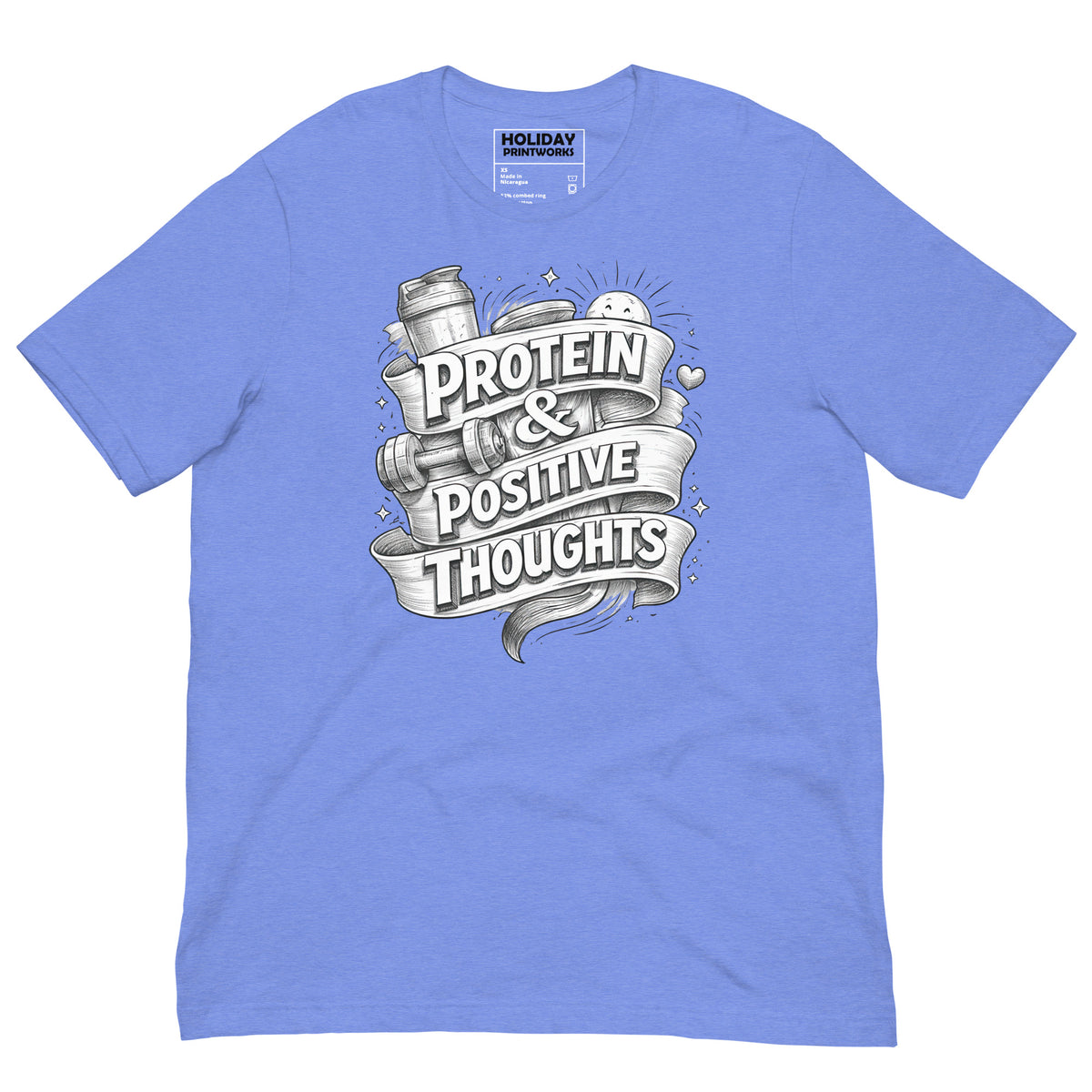 Back/detail view of Protein & Positive Thoughts – Unisex Staple T-Shirt (Fitness graphic T-shirt