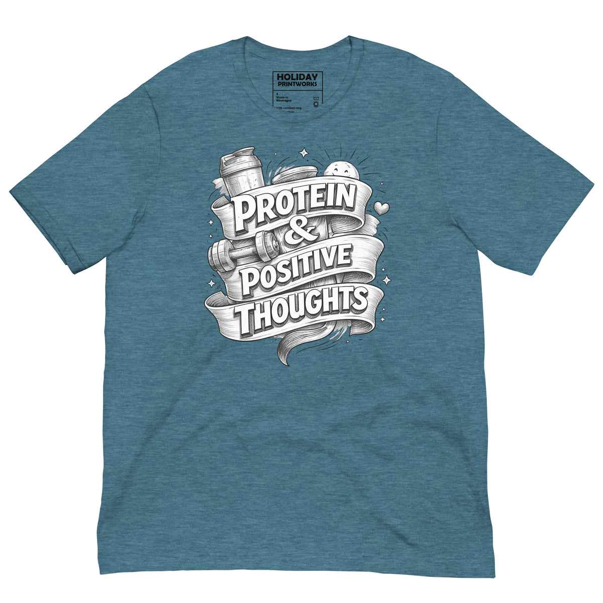 Back/detail view of Protein & Positive Thoughts – Unisex Staple T-Shirt (Fitness graphic T-shirt