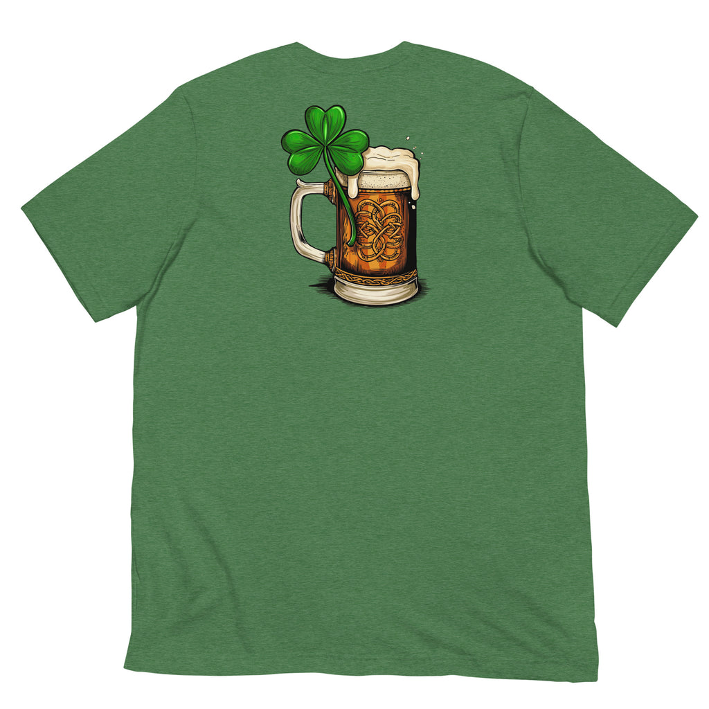 Back/detail view of HERE FOR THE BEER 🍀 Front + Back St. Paddy’s Tee Unisex t-shirt graphic T-shirt