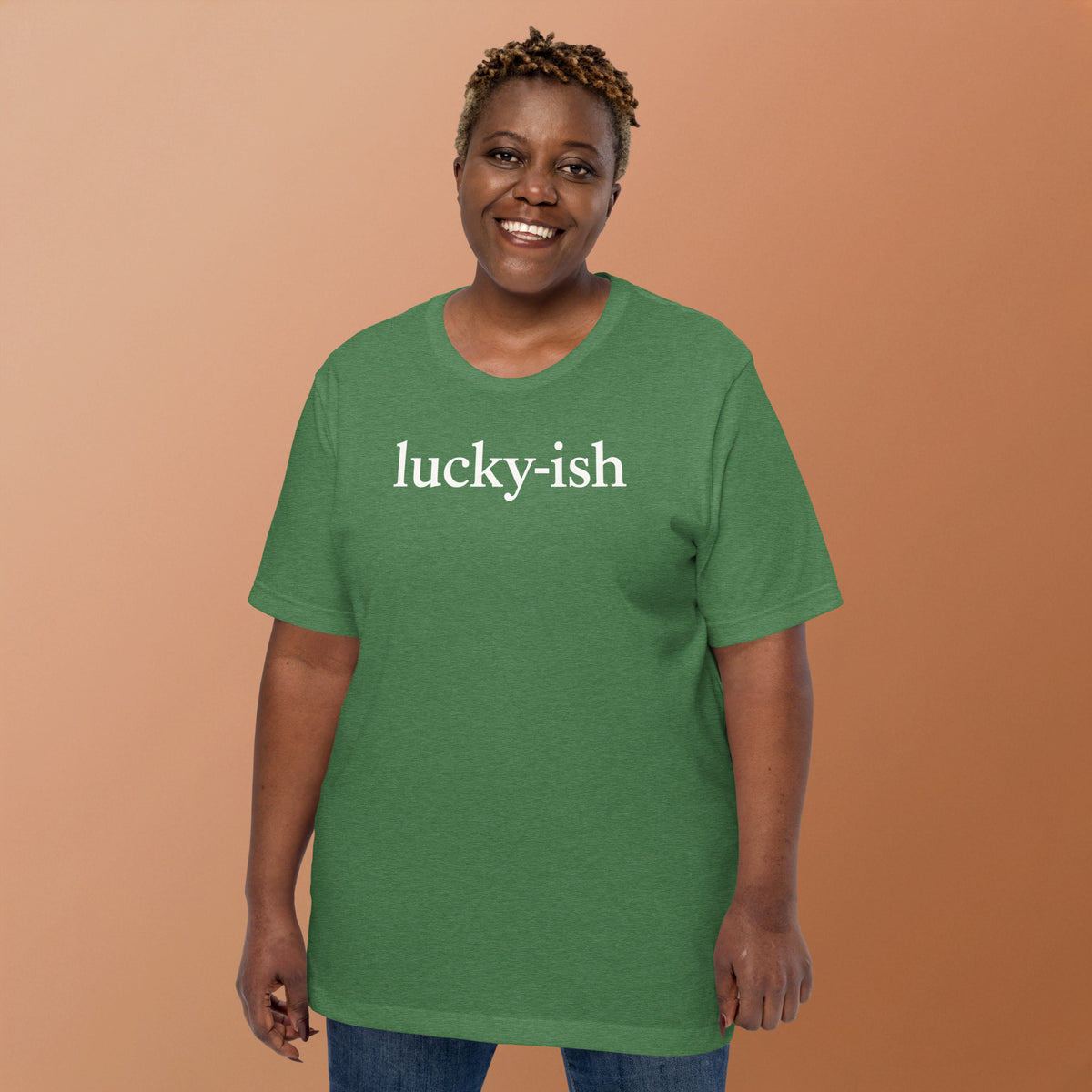 Back/detail view of Lucky-ish St. Patrick’s Day Unisex Tee graphic T-shirt