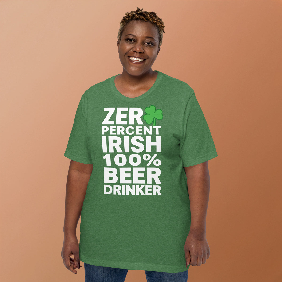 Back/detail view of Zero Percent Irish 100% Beer Drinker St. Patrick’s Day Unisex Tee graphic T-shirt