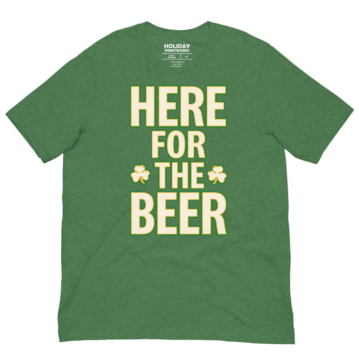 Back/detail view of HERE FOR THE BEER 🍀 Front + Back St. Paddy’s Tee Unisex t-shirt graphic T-shirt