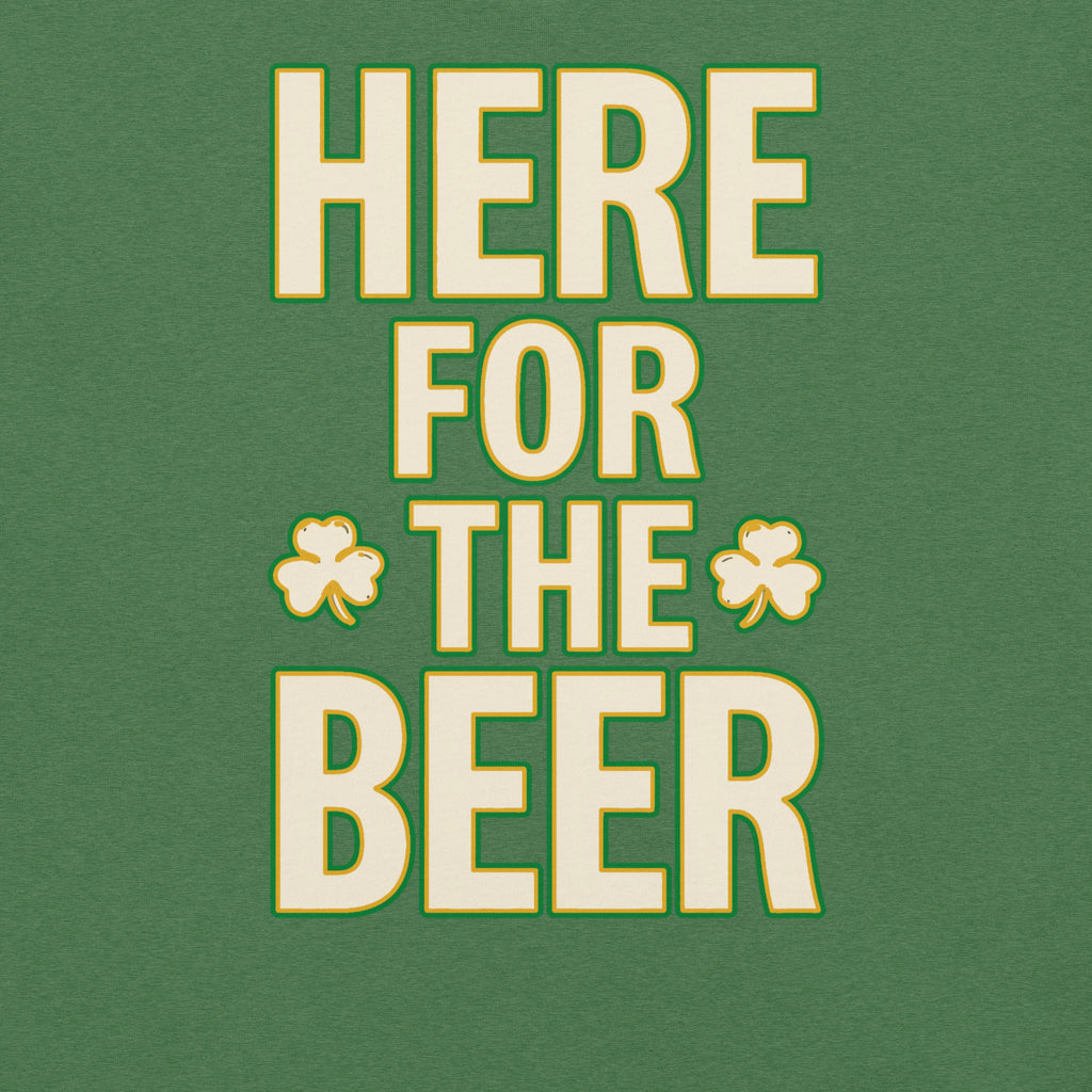 Back/detail view of HERE FOR THE BEER 🍀 Front + Back St. Paddy’s Tee Unisex t-shirt graphic T-shirt