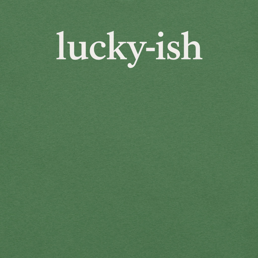 Back/detail view of Lucky-ish St. Patrick’s Day Unisex Tee graphic T-shirt