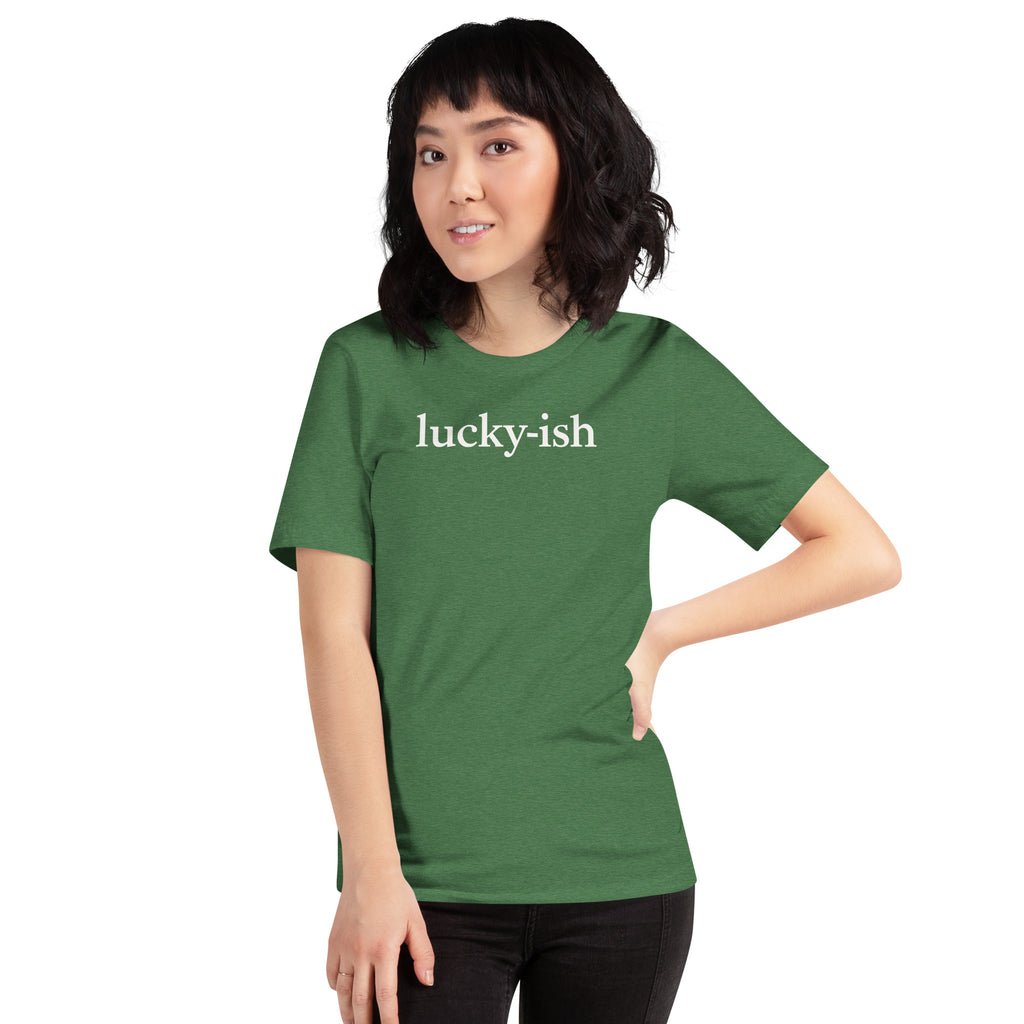 Back/detail view of Lucky-ish St. Patrick’s Day Unisex Tee graphic T-shirt
