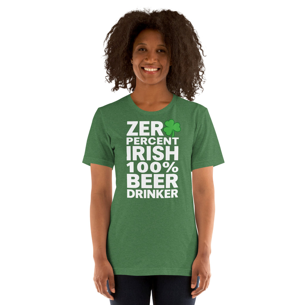 Back/detail view of Zero Percent Irish 100% Beer Drinker St. Patrick’s Day Unisex Tee graphic T-shirt