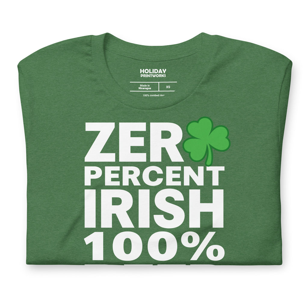 Back/detail view of Zero Percent Irish 100% Beer Drinker St. Patrick’s Day Unisex Tee graphic T-shirt