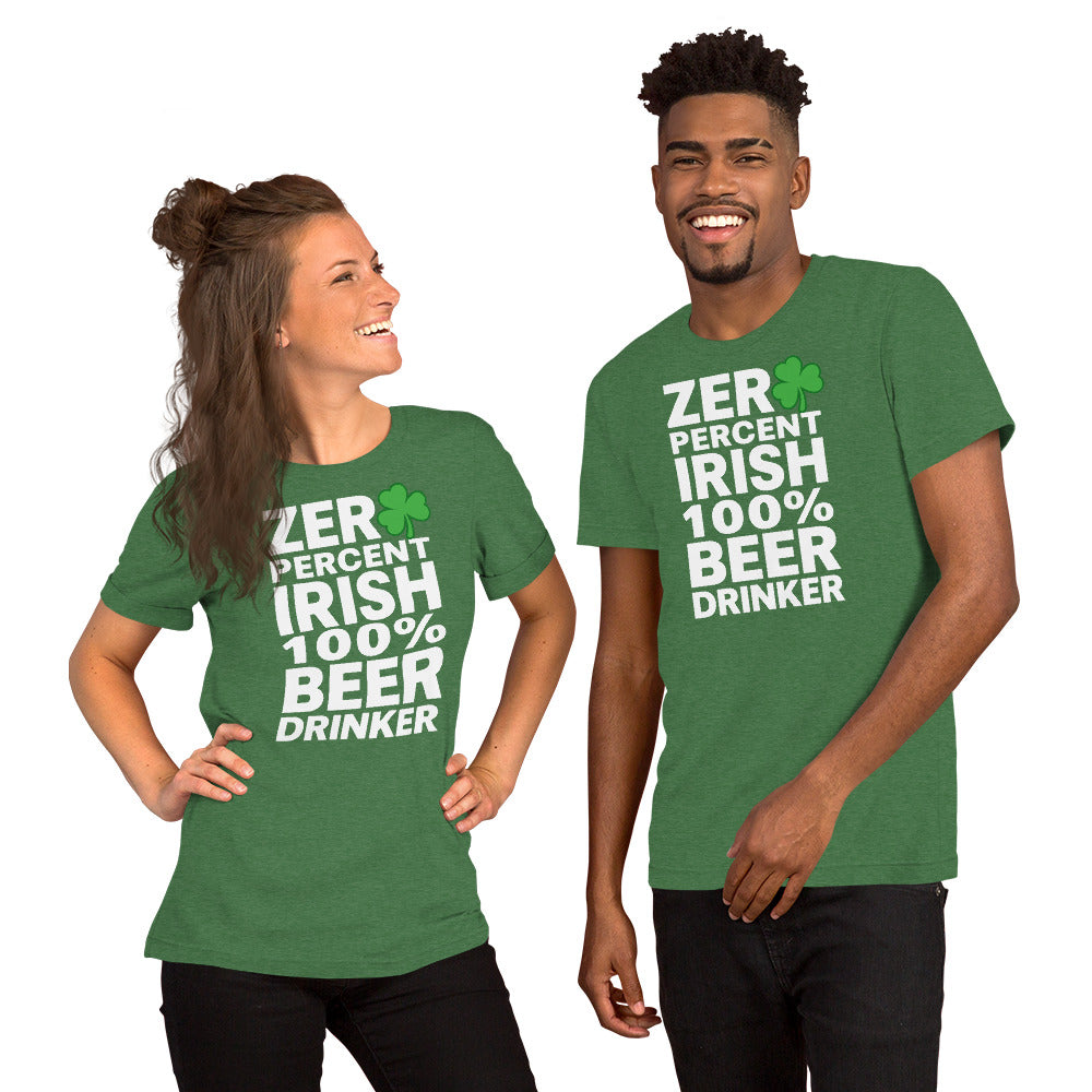 Back/detail view of Zero Percent Irish 100% Beer Drinker St. Patrick’s Day Unisex Tee graphic T-shirt