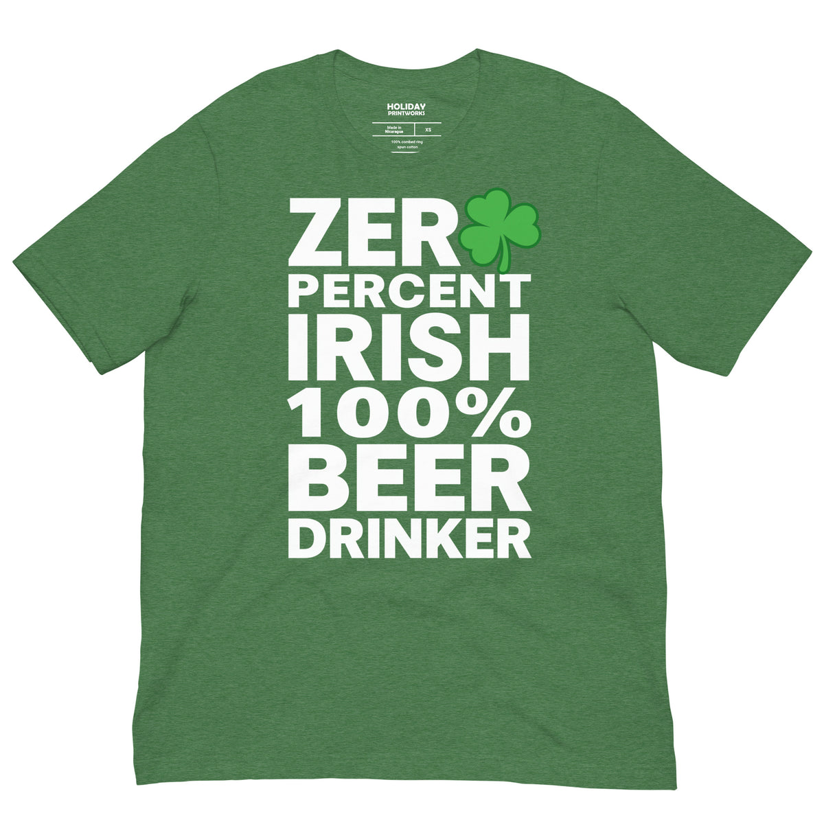 Back/detail view of Zero Percent Irish 100% Beer Drinker St. Patrick’s Day Unisex Tee graphic T-shirt