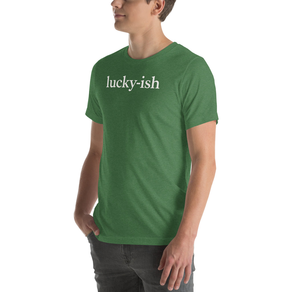 Back/detail view of Lucky-ish St. Patrick’s Day Unisex Tee graphic T-shirt