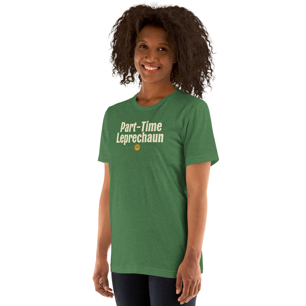 Back/detail view of Part-Time Leprechaun St. Patrick’s Day Unisex Tee graphic T-shirt