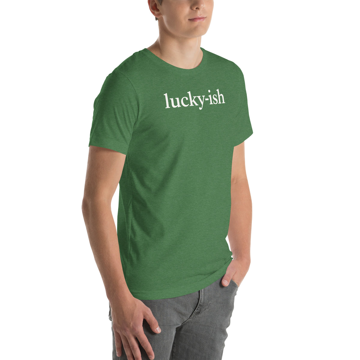 Back/detail view of Lucky-ish St. Patrick’s Day Unisex Tee graphic T-shirt